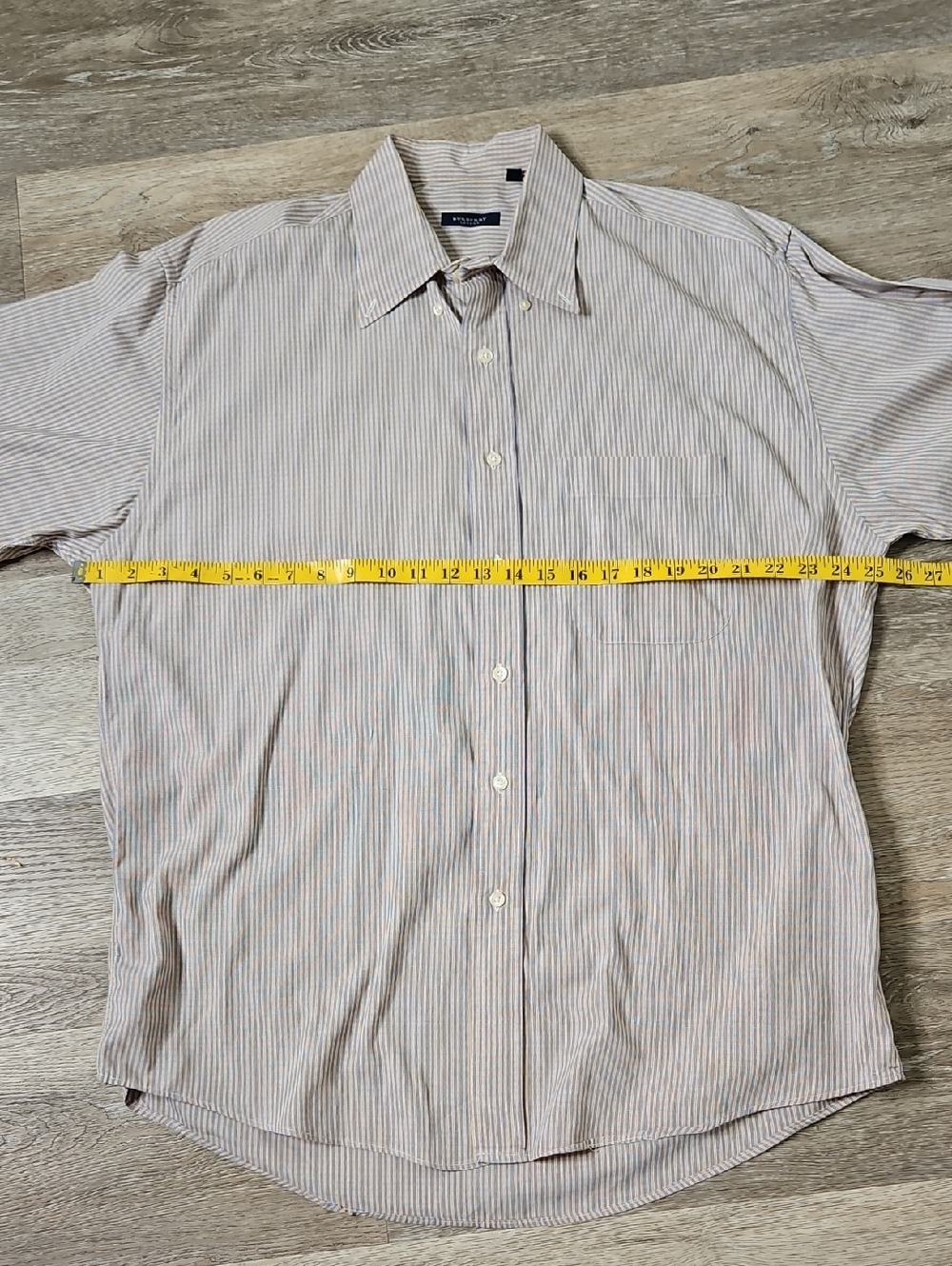 Vintage Burberry Blue Gold Pink Plaid Short-Sleeve Button-Down Shirt Large - Picture 10 of 11